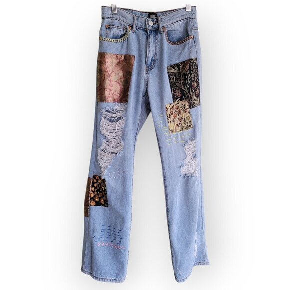BDG Urban Outfitters High‑Waist Patchwork Cowboy Jeans 25 Boho Statement Denim - Picture 6 of 16